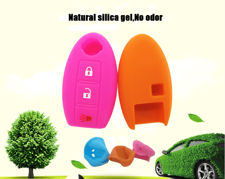 Nissan Livina key fob covers matetial, be made of 100% natural silicone material, which is non-toxic and environmental protection,without odor silicone car key case for Nissan.
