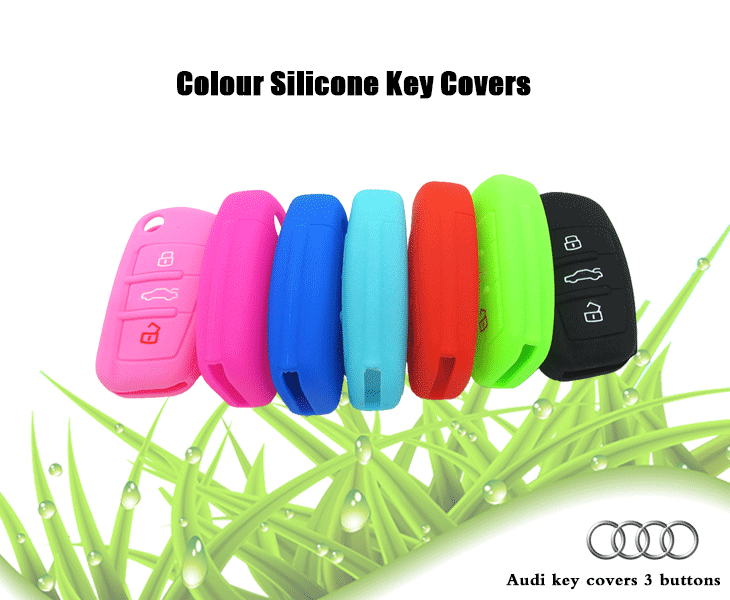 Audi Q7 key fob covers, attractive design car key fob holder, be made of natural silicone material, has advantages of non-toxic tasteless and eco-friendly, customize colors silicone car key protective for Audi 3 buttons.