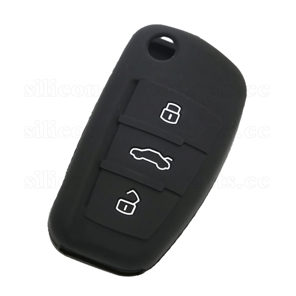 A6L car key cover,black,3 buttons,with logo,embossed design,silicone.