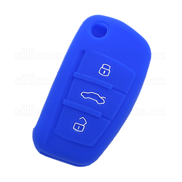 Q7 car key cover,blue,3 buttons,with logo,embossed design,silicone.