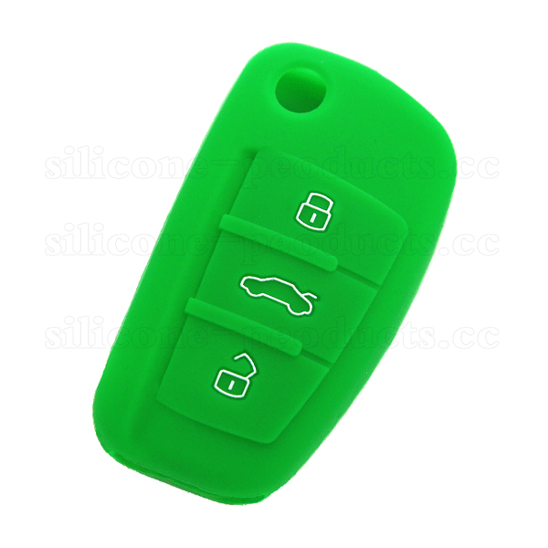 Q7 car key cover,green,3 buttons,with logo,embossed design,silicone.