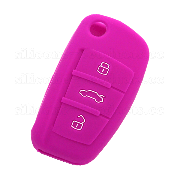 Q7 car key cover,pink,3 buttons,with logo,embossed design,silicone
