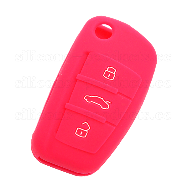 Q7 car key cover,red,3 buttons,with logo,embossed design,silicone.