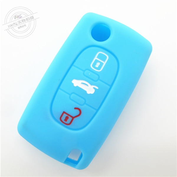 Citroen car key covers, car key shell for Citroen, low price silicone car key case, 3 buttons, light blue car key sleeve