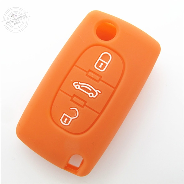 Peugeot car key covers, silicone car key case for Peugeot, silicone car key protector,orange