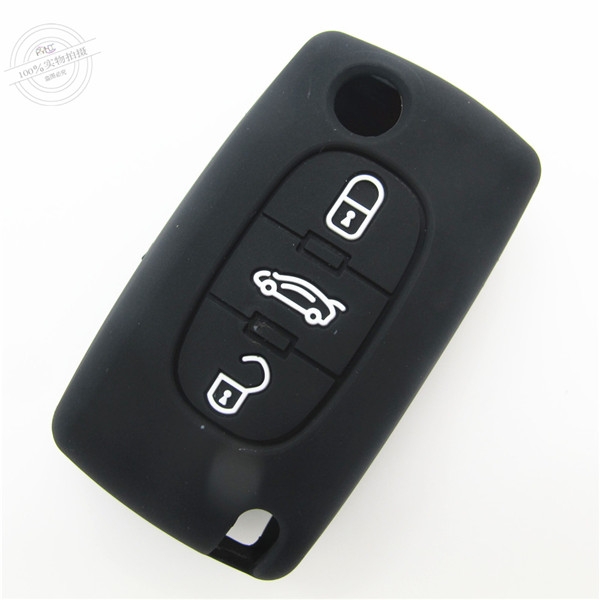 Peugeot car key covers, remote control key silicone case,black, three buttons