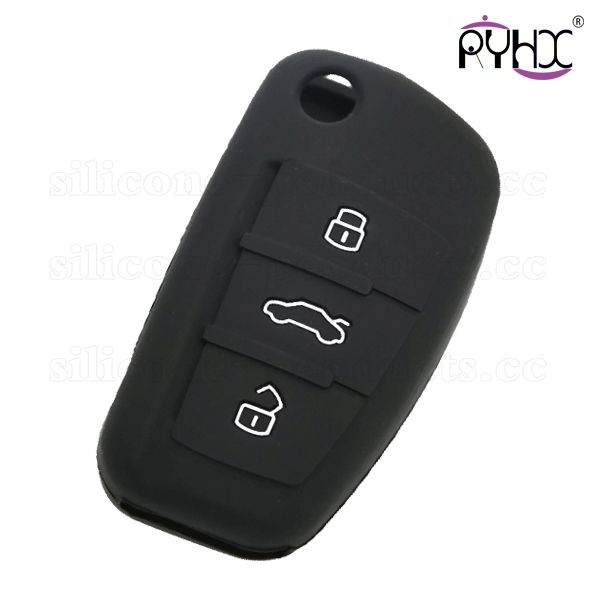 A6L car key cover,black,3 buttons,with logo,debossed design,silicone.