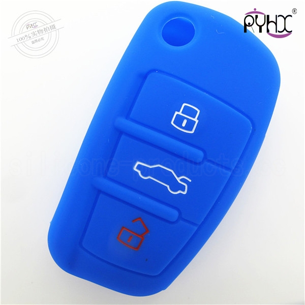 A6L car key cover,blue,3 buttons,with logo,debossed design,silicone.