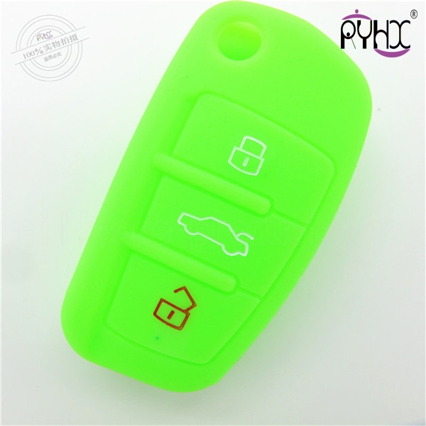 2017 Audi carkeycover, Audi A6L car key silicone case, rubber car key fob cover,glow green