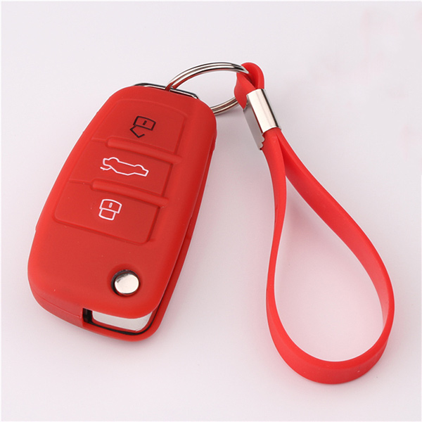 Red Audi siliocne key cover with keychain