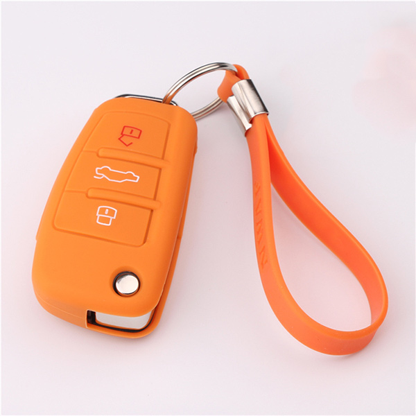 Orange Audi siliocne key cover with keychain