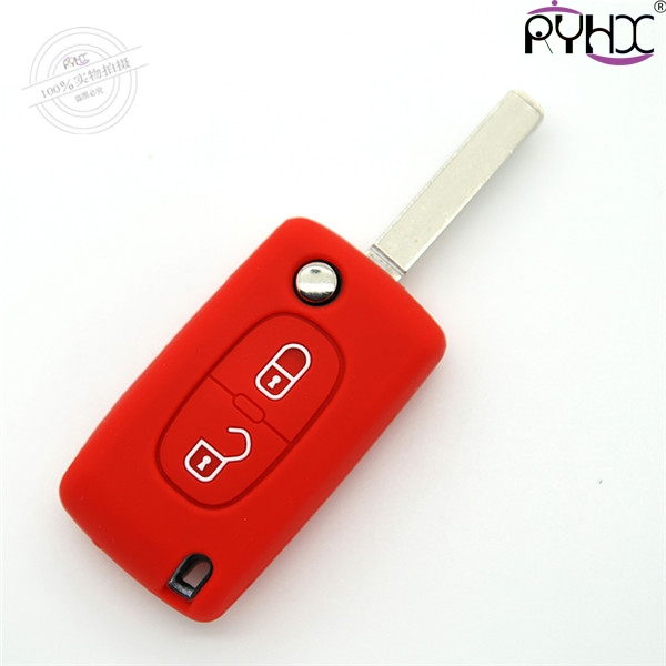 Peugeot car key covers, silicone car key case, good toughness silicone key protector,red,2 buttons