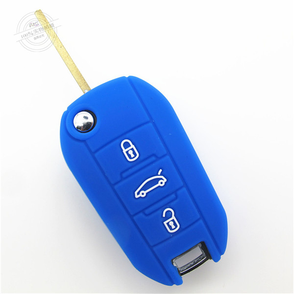 Peugeot car key covers, silicone car key case, low price silicone car key shell, blue