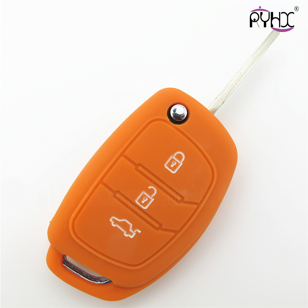 Hyundai mistra car key silicone protector, no fade silicone car key case, non-toxic silicone key covers for Hyundai, orange,3 buttons