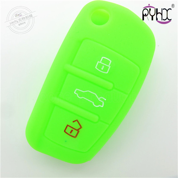 A6L car key cover,pink,3 buttons,with logo,debossed design,silicone.