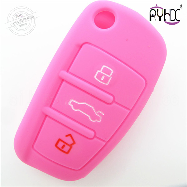 A6L car key cover,blue,3 buttons,with logo,debossed design,silicone.
