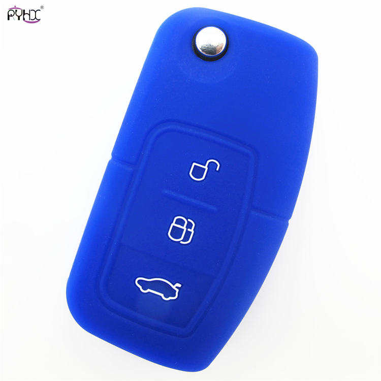 Online wholesale dark-blue Ford Focus silicone key cover,3 button.