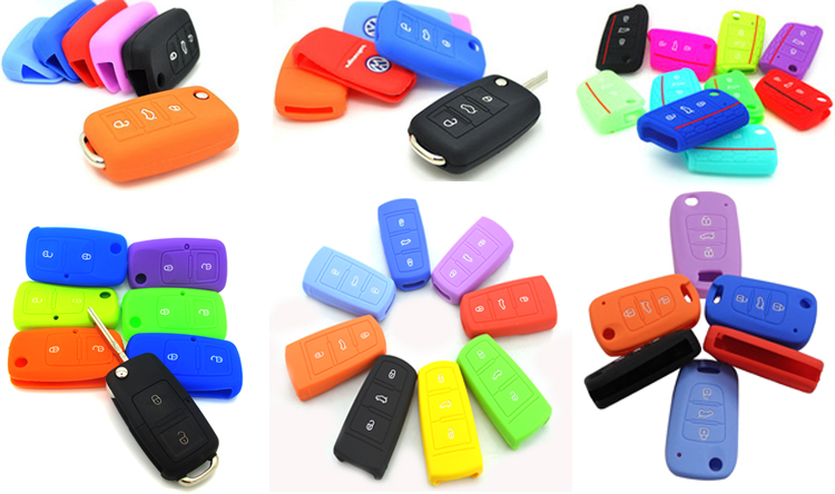 Coloured Sillicone Car Key Cover Protector - VW 3-Button key fob
