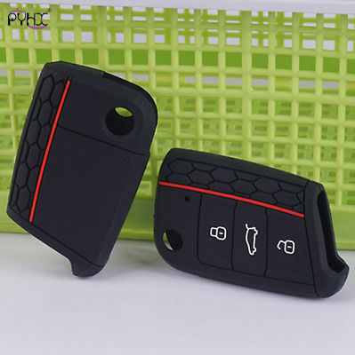 Golf 7 Silicone Key Cover Protector Case Shell  For VW Gti MK7 3-Button Flip Remote Fob​-Skoda Octavia A7/Seat Leon.