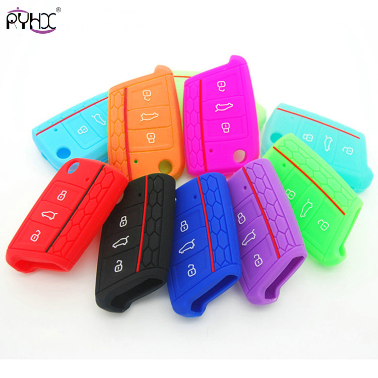 Golf 7 Silicone Key Cover Protector Case Shell  For VW Gti MK7 3-Button Flip Remote Fob​-Skoda Octavia A7/Seat Leon.