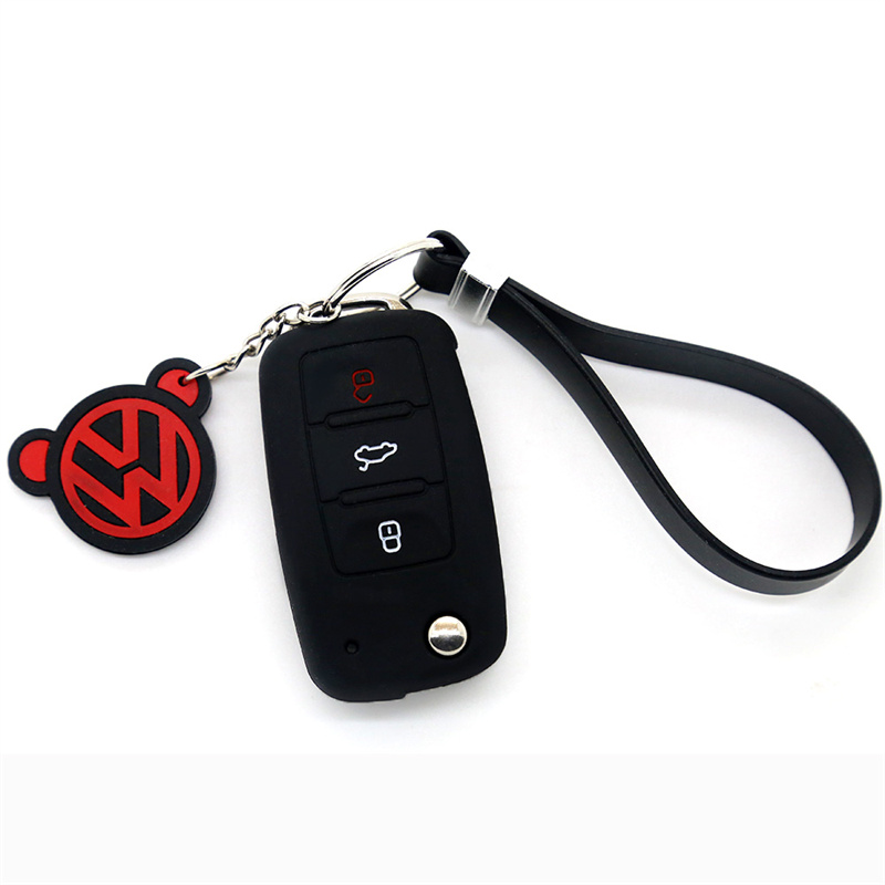 VW Silicone Key Cover with 3 Buttons and Embossed Design Fitting for Most Volkswagen Models